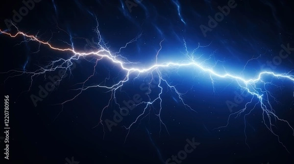 Obraz Dramatic Electric Bolt in Striking Blue and Orange Colors Illuminating the Dark Space with Pulsing Energy and Intense Brightness