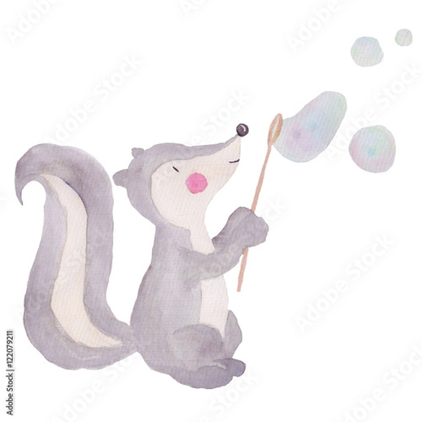 Obraz Cute Animal Watercolor illustration Bubbles Water Kids Baby Hand-painted Animals Isolated