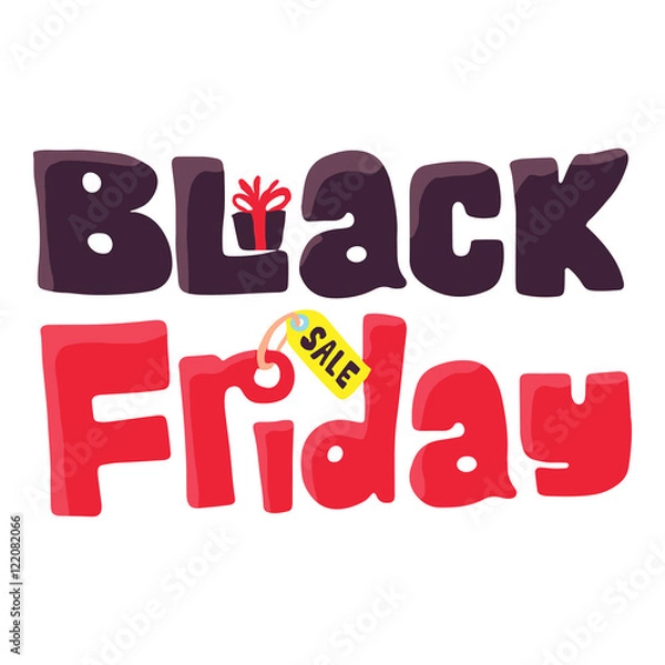 Fototapeta Black Friday icon in cartoon style isolated on white background. Purchase symbol vector illustration