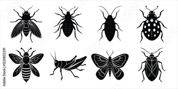 Obraz Insects silhouette collection vector illustration