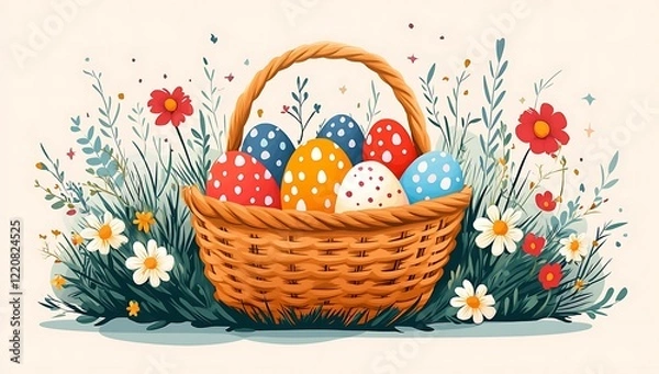 Fototapeta Easter Eggs In basket On Grass 
