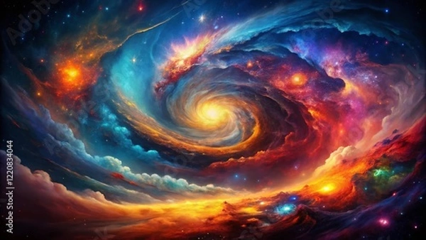 Fototapeta Abstract Cosmic Nebula: Fluid Colors & Galaxy Swirls