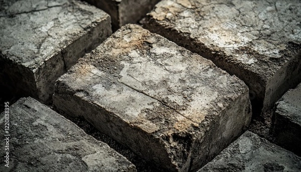 Fototapeta Weathered Concrete Blocks Close Up View