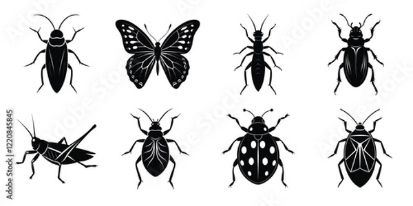 Obraz Set of insect icons silhouette illustration. Insects vector collection