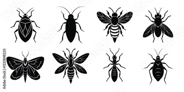 Obraz Set of insect icons silhouette illustration. Insects vector collection