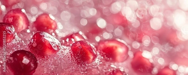 Obraz Fresh Pomegranate Seeds with Bubbles and Soft Pink Background
