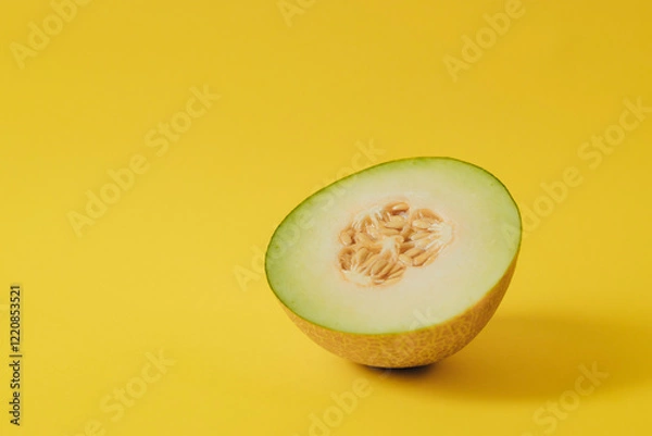 Fototapeta Fresh melon on background. Healthy raw food, dessert without sugar and flour. The concept of zero waste, pesticide-free and eco-friendly