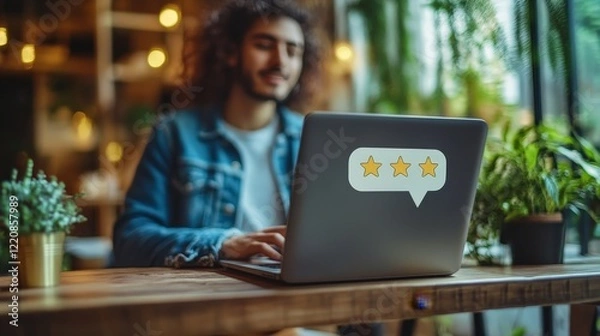 Fototapeta Customer Giving 5-Star Online Feedback on Smartphone