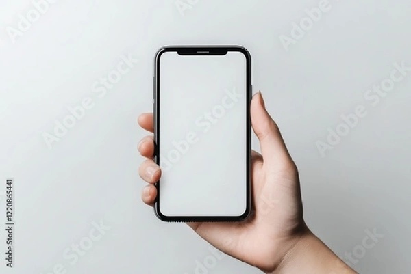 Fototapeta A person is currently holding a cell phone that has a white screen