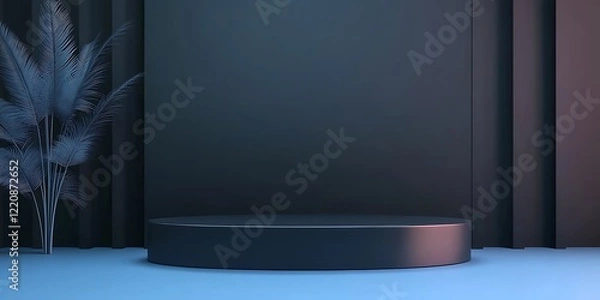 Fototapeta Black product display stand or podium pedestal on advertising counter background with blank backdrops