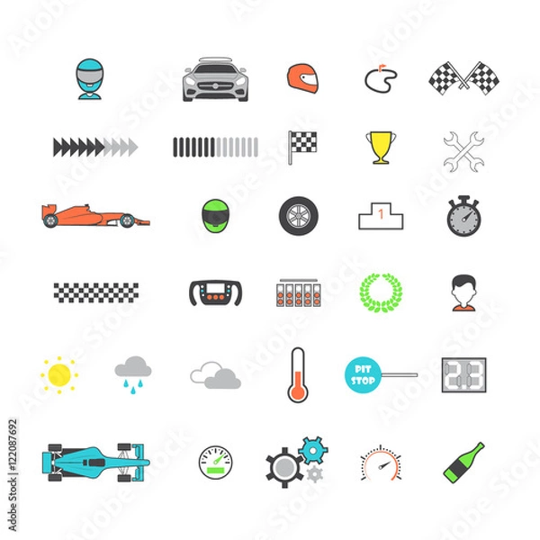 Obraz Racing colored icon set