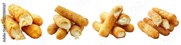Fototapeta Mozzarella Sticks – Fried sticks of mozzarella cheese breaded and crispy on the outside with a gooey cheese filling. Isolated on Clear White Background Highly Detailed