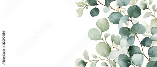 Fototapeta Invitation design featuring eucalyptus leaves and a Christian cross, perfect for a baptism or christening  - 