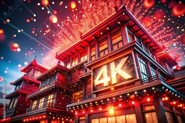 Obraz Dazzling Red Architectural Flow: 4K Soft Light Particle Effect