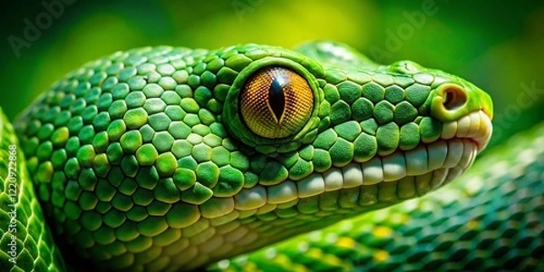 Fototapeta Emerald Green Snake Macro Photography: Scales, Eyes, and Details