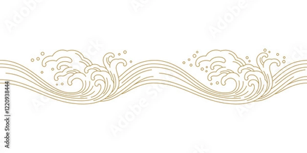 Obraz oriental ocean sea waves splashing droplet line art seamless pattern