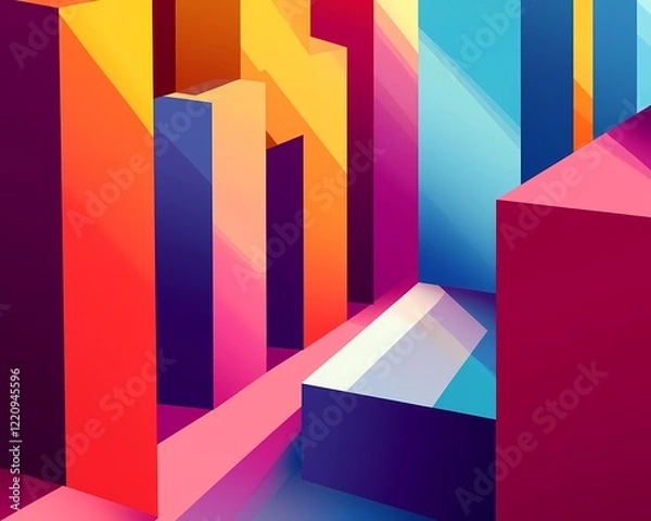 Obraz Geometric vector artwork with radiant color blocks and high-contrast shadows perfect for prints