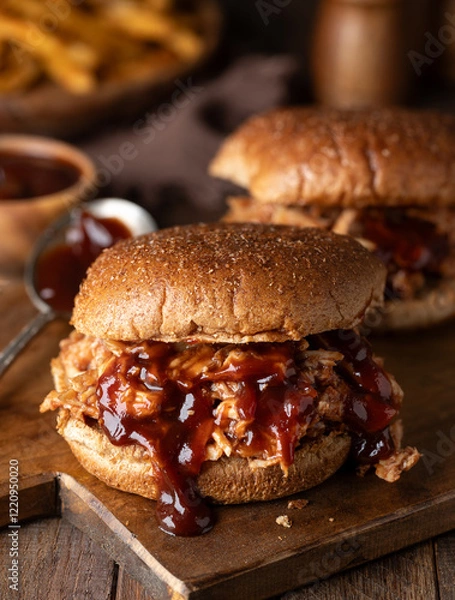 Obraz Barbeque pulled chicken sandwiich on whole wheat bun