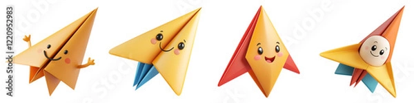 Fototapeta cute cartoon and clipart concept. Colorful origami characters displaying playful expressions on a white background.