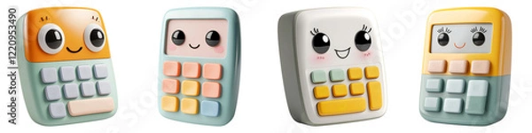 Fototapeta cute cartoon and clipart concept. Cute calculator characters with expressive faces in a playful arrangement.