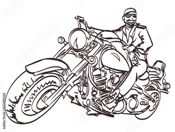 Obraz vector Biker on the freedom trip. An hand drawn vector illustration in the comic and graffiti style. Isolated eps 10