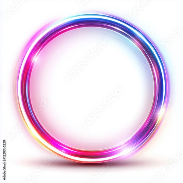 Fototapeta Neon Circle Frame: A vibrant and futuristic circular frame composed of overlapping neon lines, radiating with luminous colors,  offering a dynamic and captivating design element for text, logos.