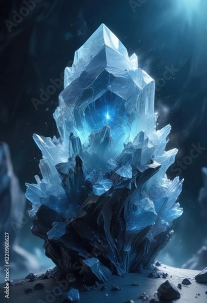 Fototapeta an ethereal blue mist swirling around a glowing crystal formation , crystal, abstract, mist