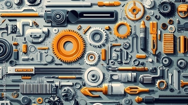 Obraz Detailed Industrial of Mechanical Tools and Gears in Organized Composition