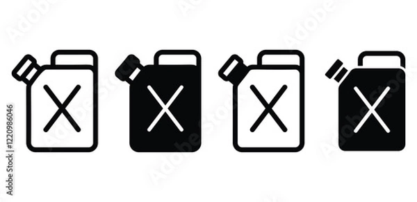 Fototapeta jerry can gasoline fuel icon vector design symbol black white color simple outline and black filled illustration collection isolated