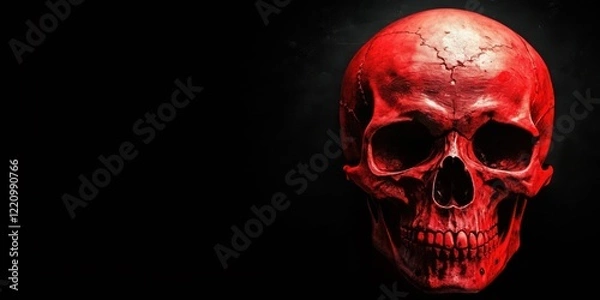 Fototapeta Crimson Skull Against Dark Background A Dramatic and Intense Image of Mortality