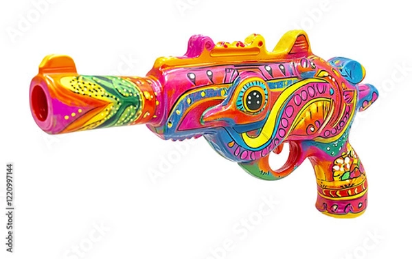 Fototapeta A Decorative Water Gun in the Shape of a Colorful Animal for Energetic Play isolated on transparent background. Isolated on transparent background.