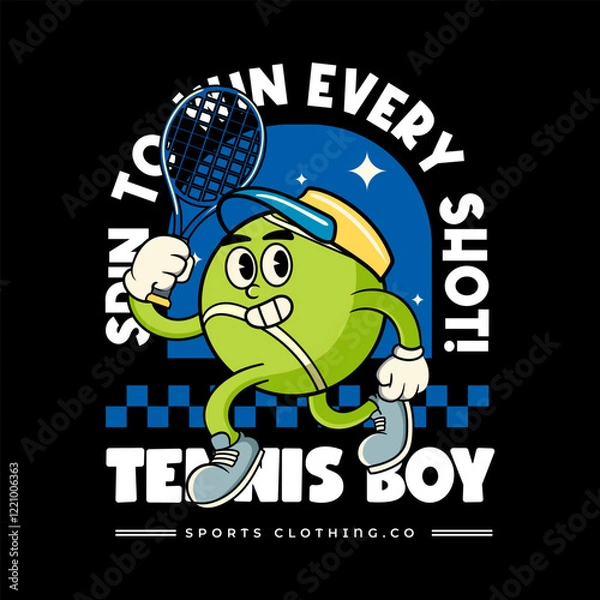 Fototapeta Happy Tennis Ball Sport mascot cartoon character in Vintage Style