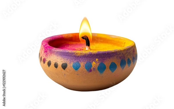 Fototapeta A Vibrantly Colored Clay Diya Lamp for Holi Representing Unity and Happiness isolated on transparent background. Isolated on transparent background.