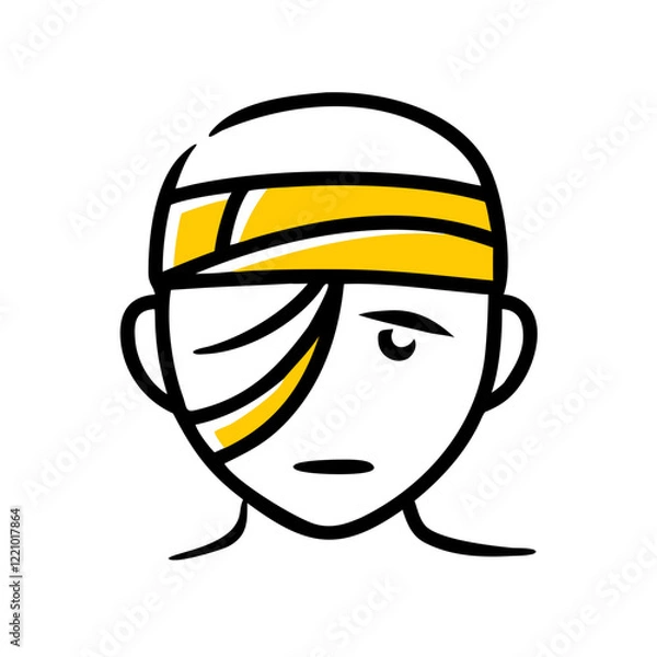 Obraz Bandaged head with yellow wrap in cartoon outline style