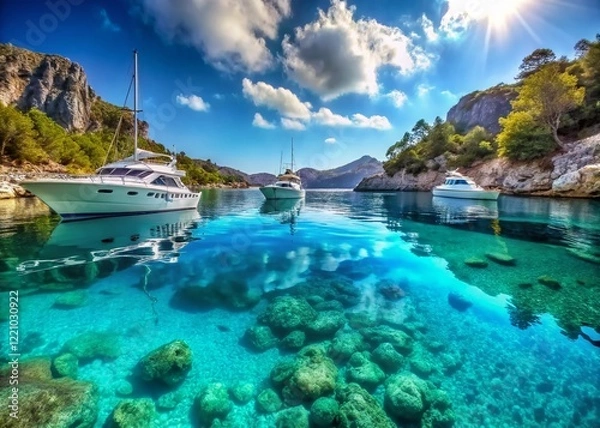 Fototapeta Sunny Summer Bay: Yachts at Anchor, Vertical Video Stock Photo