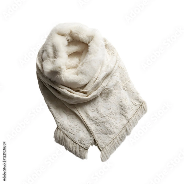 Fototapeta Faux Fur-Lined Shawl in White Isolated on Transparent Background