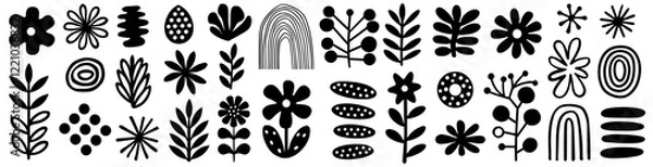 Fototapeta Black and white vector silhouettes of abstract floral and nature shapes