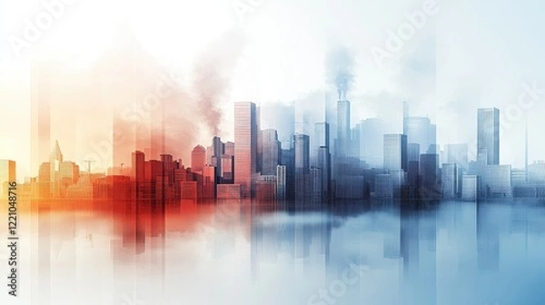 Fototapeta Abstract cityscape divided by a line of clear air and smog, highlighting pollution contrast, [air quality awareness], [haze concept].