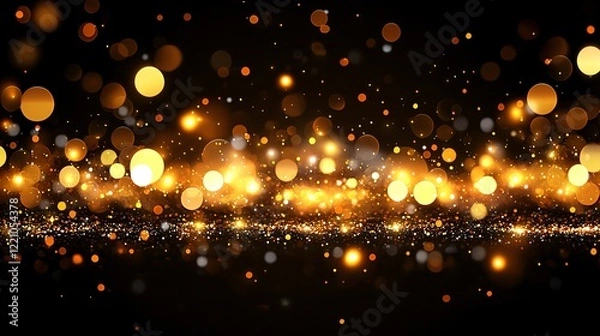 Fototapeta Abstract gold bokeh lights in dark background for festival celebration designs