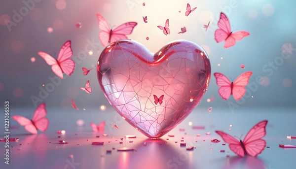 Fototapeta Heart with butterflies in soft pink background