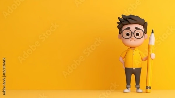 Fototapeta 3d man holding pencil in one hand with another pencil on table creative concept of drawing and ideas generation