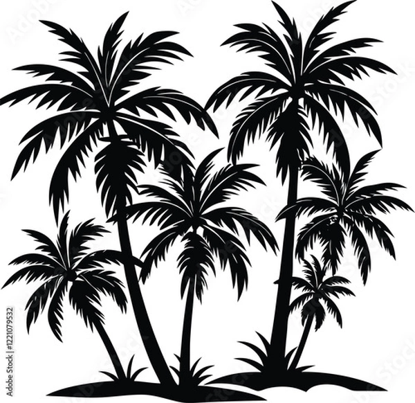 Fototapeta Silhouette of Tropical Palm Trees on White Background