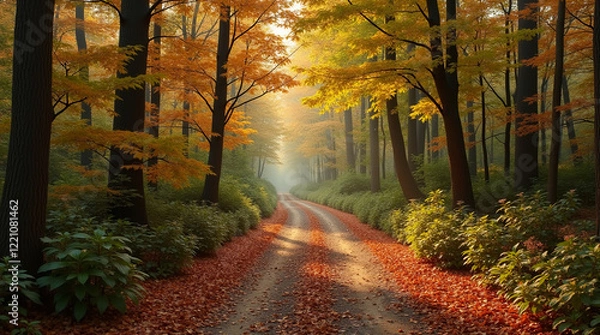 Fototapeta Serene Forest Pathway with Autumn Foliage