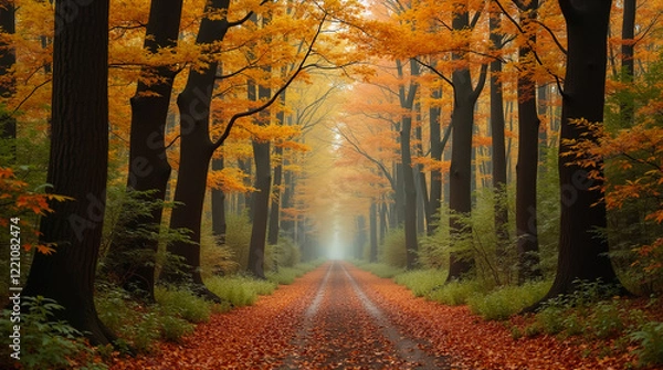 Fototapeta Serene Forest Pathway with Autumn Foliage