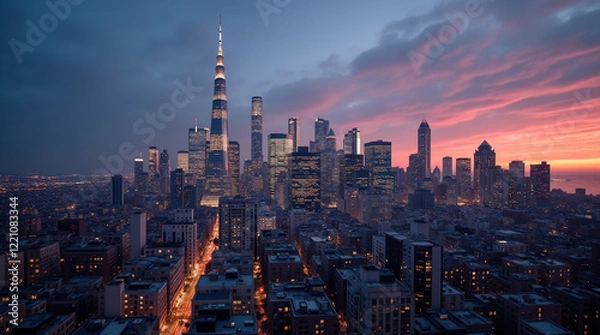 Fototapeta Stunning City Skyline at Twilight