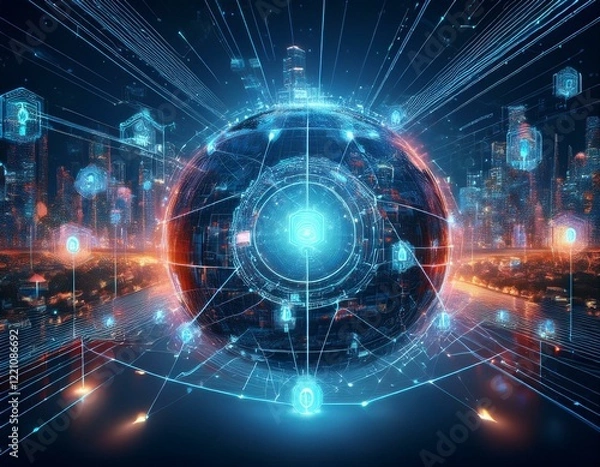 Fototapeta Digital transformation technology strategy, IoT, internet of things. transformation of ideas and the adoption of technology in business in the digital age, enhancing global business capabilities