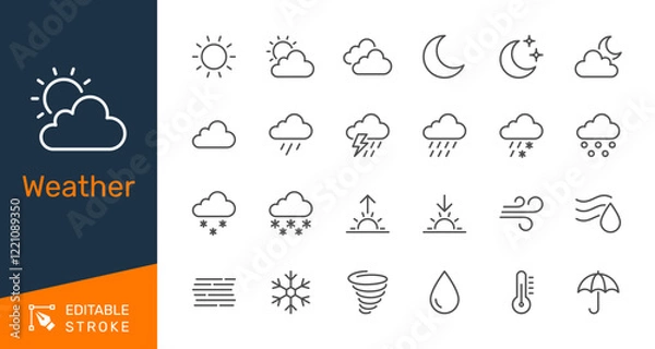 Obraz Weather thin line icons. Editable stroke. Pixel perfect.