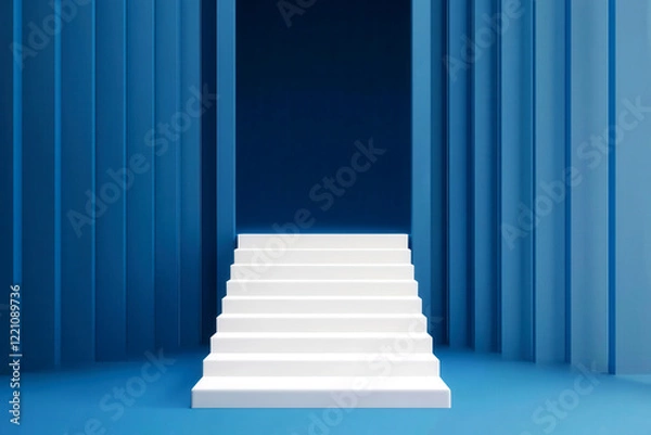 Fototapeta Abstract staircase in a futuristic business setting, goal at the top, 3D illustration,
