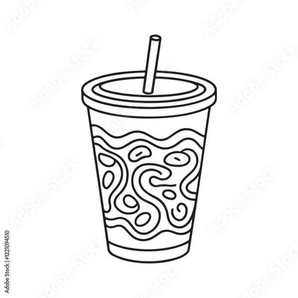Fototapeta Cozy 90's Groovy: Bold and Easy Coloring Page, Line art, Black and White, drink Coloring page