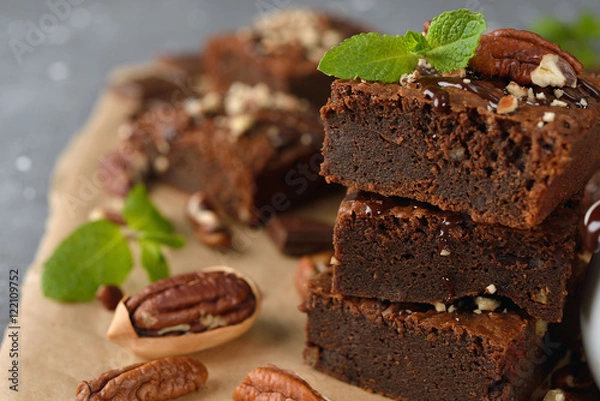 Obraz Delicious chocolate brownie with pecan
